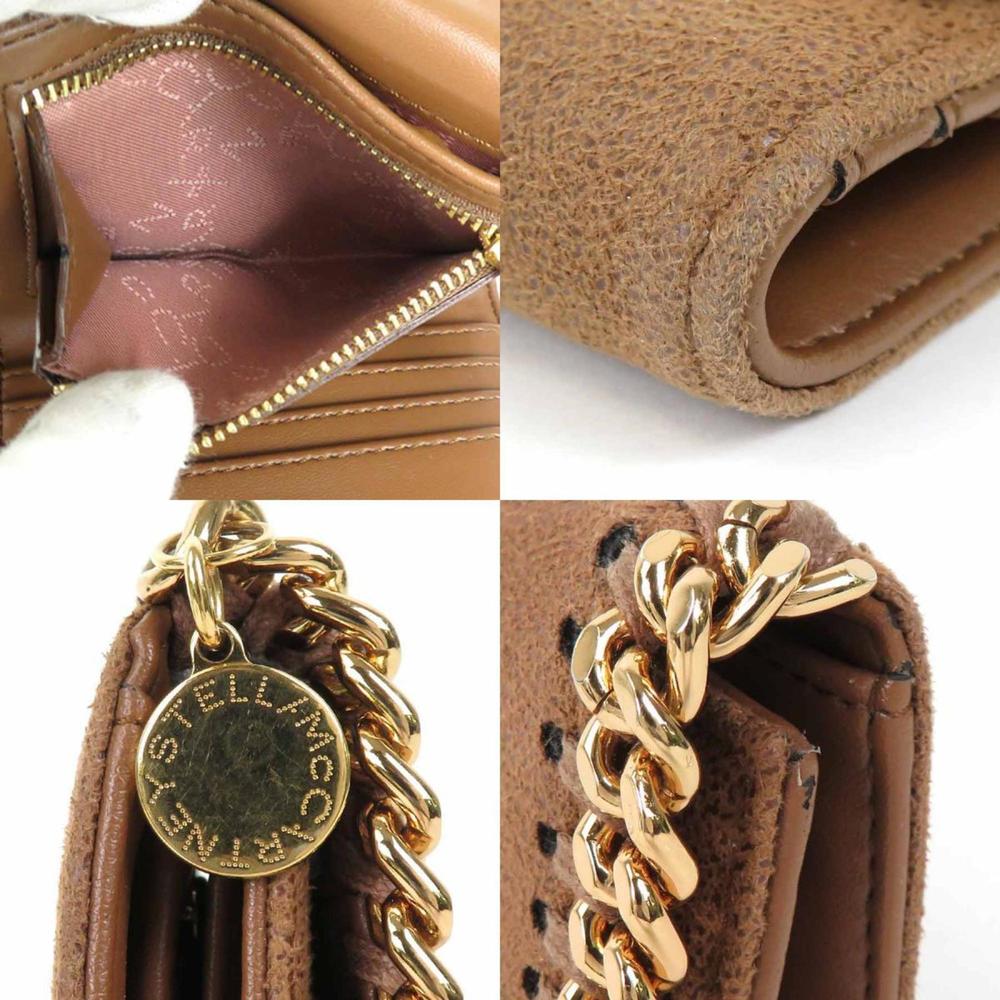 STELLA MCCARTNEY Trifold Wallet Falabella Synthetic Leather Brown Gold Women's - Picture 4 of 5